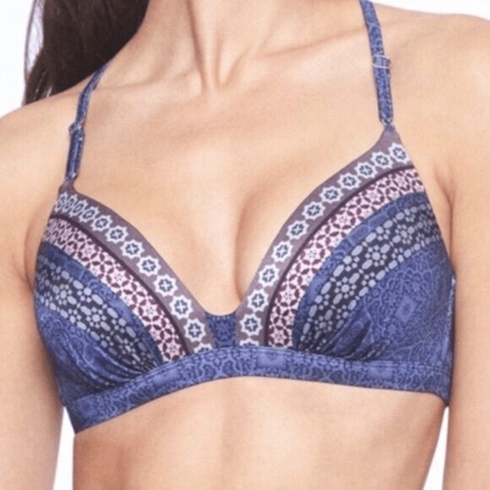 Athleta Blue and Pink Patterned Bikini Top